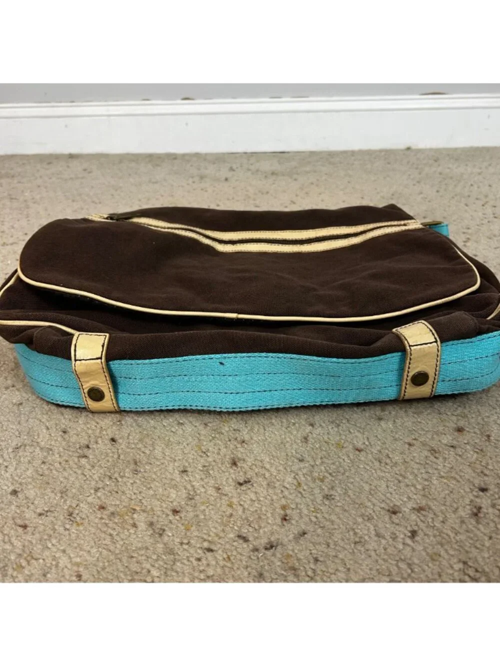 Y2K Gap 2000s 2006 Brown Canvas Messenger Bag Laptop School Travel Commute